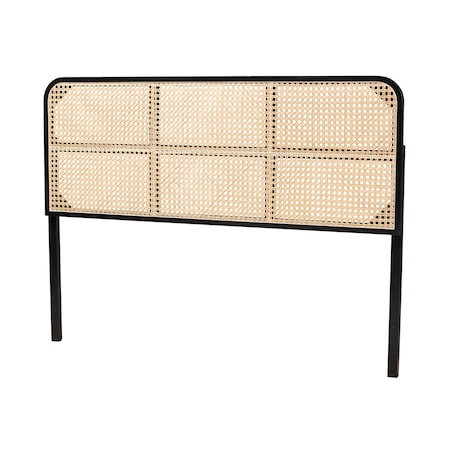 Bali & Pari Lainer Modern Bohemian Black Finished Bayur Wood and Natural Rattan Queen Size Headboard 236-13327-ZORO